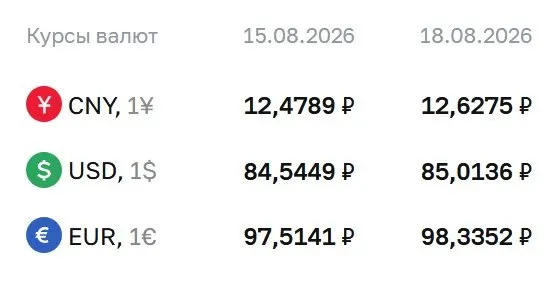 Официальный курс на сегодня: доллар — 85,01 ₽, евро — 98,34 ₽, юань — 12,63 ₽.